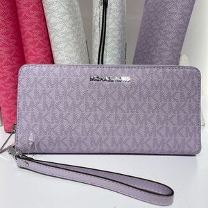 MICHAEL KORS Jet Set Large Signature Logo Continental Wallet Wristlet Lt Quartz